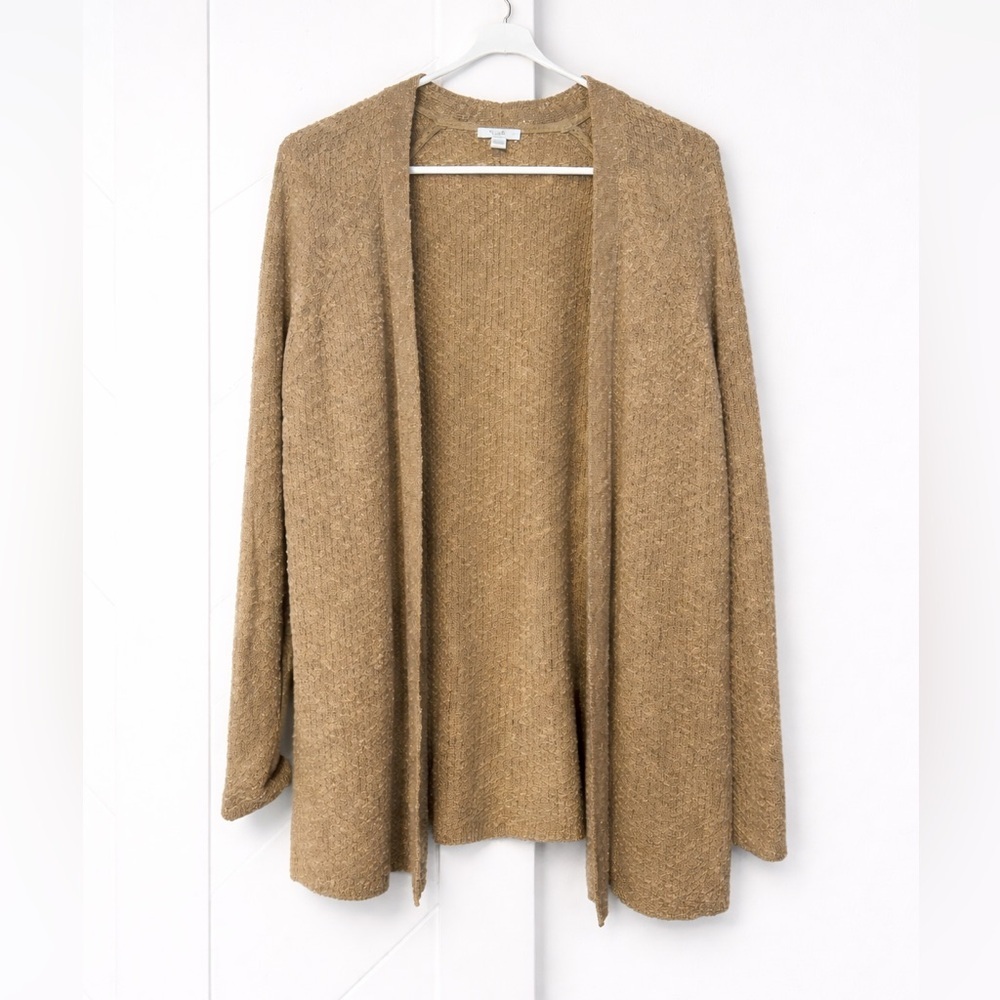 J. Jill Women's Soft Tan Beige Knit Open-Front Cardigan Size Medium